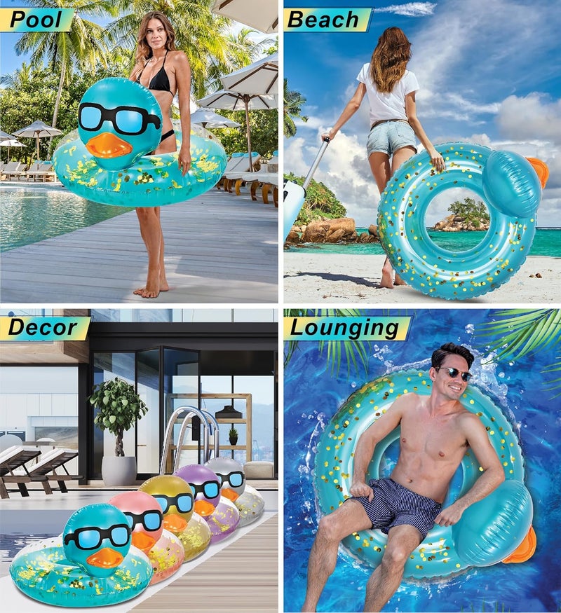 POZA Inflatable Duck Pool Float Tube- Heavy Duty Vinyl UV Resistant Confetti Pool Duck Floatie, Animal Pool Float Swim Ring Pool Inflatables for Kids and Adults for Beach, Party, Vacation - Image 3